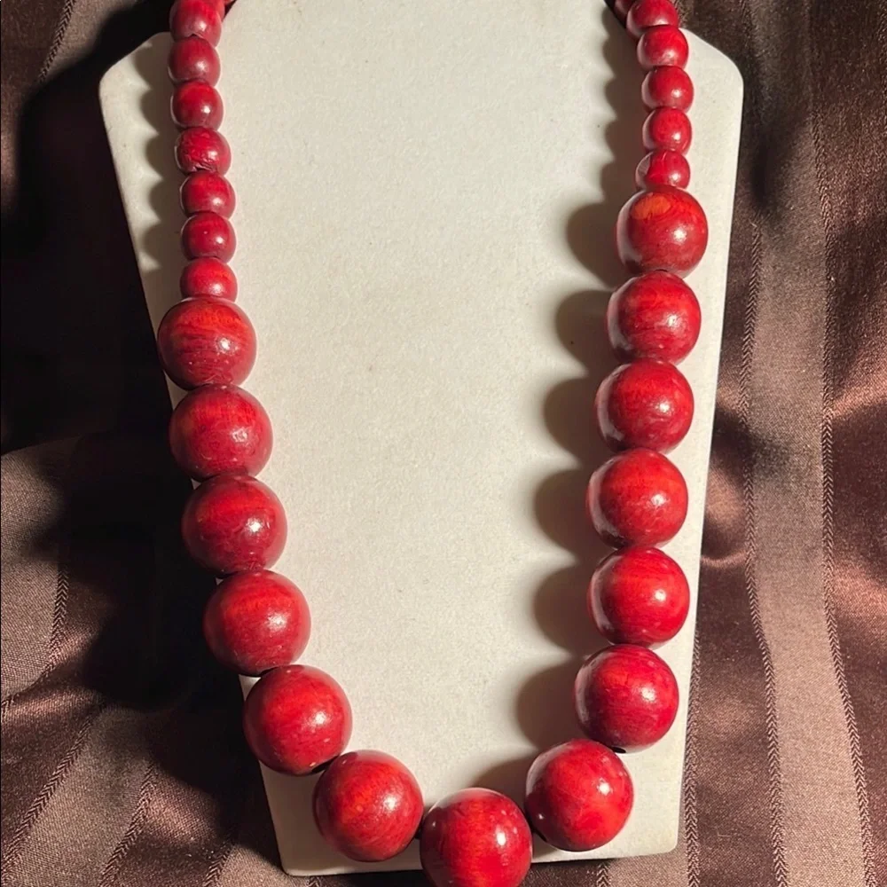 Elegant Red Boho Wood Beaded Necklace